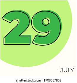 July 29th Modern calendar isolated on white background. Vector illustration. Green colors 