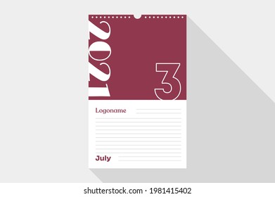 July 3 Calendar 2021 on notebook paper white and green background with your logo
