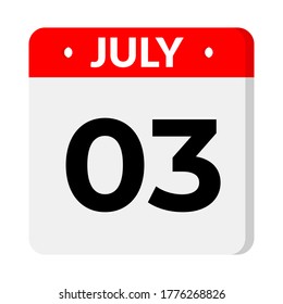 July 3 – Calendar Icon. Calendar icon with shadow. Flat style. Date, day and month. Reminder, Vector Illustration. Organizer application, app symbol. Ui. User interface sign.