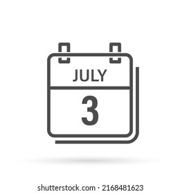 July 3, Calendar icon with shadow. Day, month. Flat vector illustration.