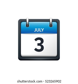 July 3. Calendar icon.Vector illustration,flat style.Month and date.Sunday,Monday,Tuesday,Wednesday,Thursday,Friday,Saturday.Week,weekend,red letter day. 2017,2018 year.Holidays.