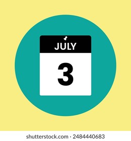 Kalendererinnerung 3. Juli. 3. Juli Datum Monat Kalender Symbol Design Vorlage. Juli-Kalendersymbol in gelbem und grünem Hintergrund.