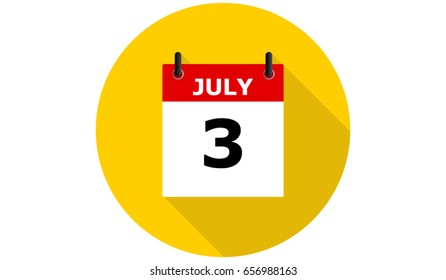 july 3 calendar vector yellow flat icon with long shadow