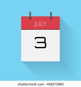 July 3, Daily calendar icon, Date and time, day, month, Holiday, Flat designed Vector Illustration