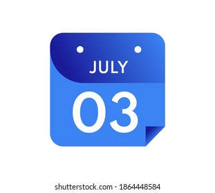 July 3 Date on a Single Day Calendar in Flat Style, 3 July calendar icon
