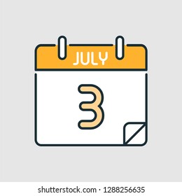 July 3. Flat icon calendar isolated on gray background. Vector illustration.