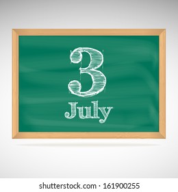 July 3, inscription in chalk on a blackboard, day calendar, school board, date
