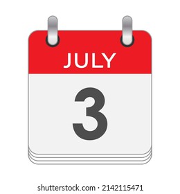 JULY 3. A leaf of the flip calendar with the date of JULY 3. Flat style.
