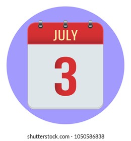 July 3. Vector flat daily calendar icon. Date and time, day, month 2018. Holiday. Season.