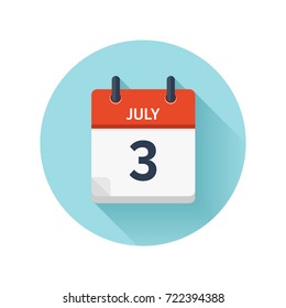 July 3. Vector flat daily calendar icon. Date and time, day, month 2018. Holiday. Season.
