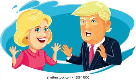 July 30, 2016 Caricature character illustration of Hillary Clinton and Donald Trump  