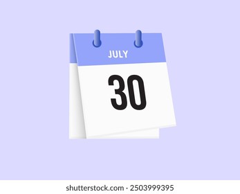July 30 - calendar and Time planner. Daily Calendar Icon reminder. Vector Illustration.