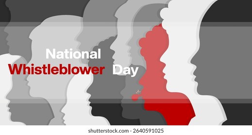 July 30 is National Whistleblower day. Whistle and human. Great for posters, banners and social media. Dark background.