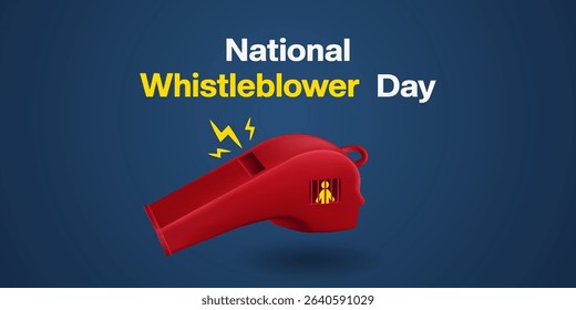 July 30 is National Whistleblower day. Whistle and people icon. Great for posters, banners and social media. Dark background.