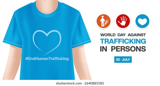 July 30 is World Day Against Trafficking In Persons. Human, heart and more. Great for posters, banners and social media. White background.