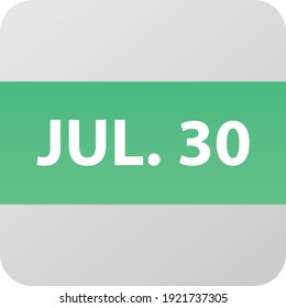 July 30th date icon, single day vector illustration modern flat style. Calendar element for web design, schedule, planner, organizer. 
