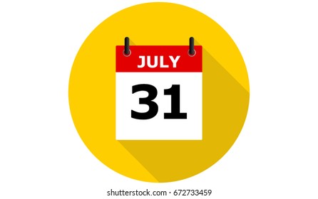 july 31 calendar vector yellow flat icon with long shadow