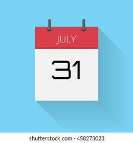 July 31, Daily calendar icon, Date and time, day, month, Holiday, Flat designed Vector Illustration