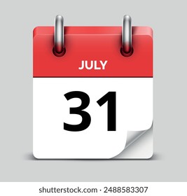 July 31 daily realistic red calendar icon date vector image