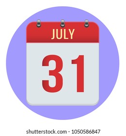 July 31. Vector flat daily calendar icon. Date and time, day, month 2018. Holiday. Season.