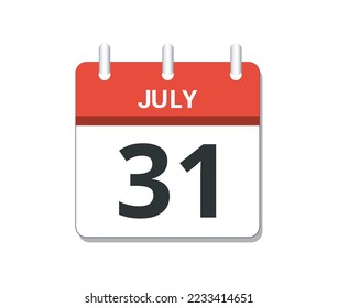 July 31st calendar icon vector. Concept of schedule, business and tasks