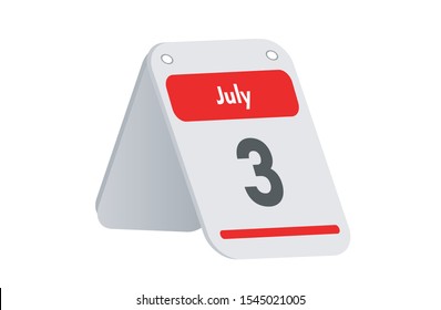 July 3th calendar icon. Day 3 of month. Vector illustration.