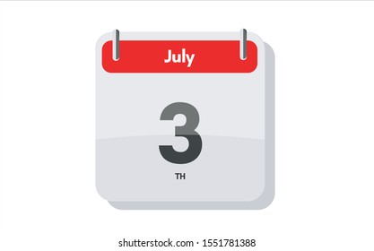 July 3th calendar icon. Day 3 of month. Vector icon illustration.