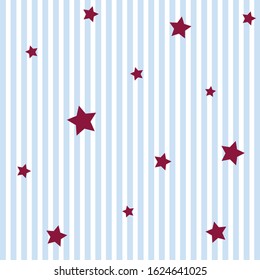 July 4 blue and white thin vertical stripes with red stars 