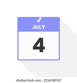 July 4 calendar icon. Date,  Month calendar icon vector illustration