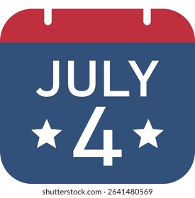 July 4 Calendar Icon Isolated.
4th of july calendar flat vector illustration.
Independence day element.
Transparent background.
