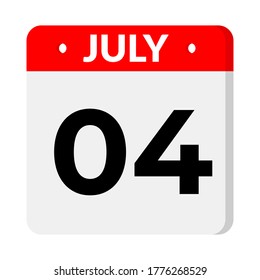 July 4  – Calendar Icon. Calendar icon with shadow. Flat style. Date, day and month. Reminder, Vector Illustration. Organizer application, app symbol. Ui. User interface sign.