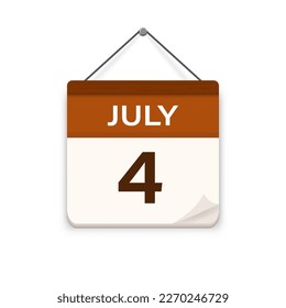 july 4, Calendar icon with shadow. Day, month. Meeting appointment time. Event schedule date. Flat vector illustration. 