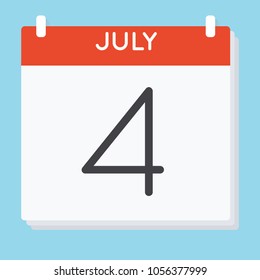 July 4. Calendar icon. Vector illustration in flat design isolated in blue background. Date and time, day, month.