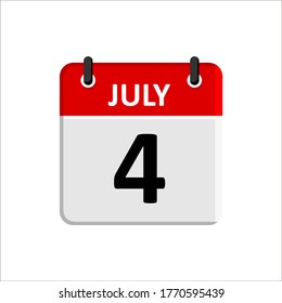 JULY - 4 Calendar Icon. Calendar Icon with white background. Flat style. Date, day and month.