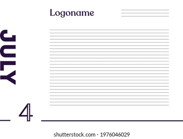 July 4 Calendar on notebook paper background with your logo
