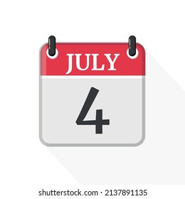 July 4. Calendar on white background.