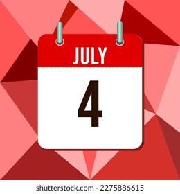 July 4, calendar vector illustration, isoleted on colorful monochromatic triangles background