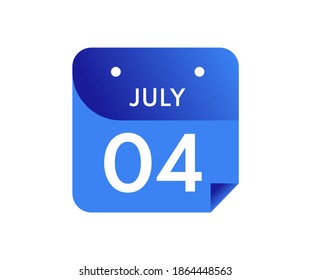 July 4 Date on a Single Day Calendar in Flat Style, 4 July calendar icon