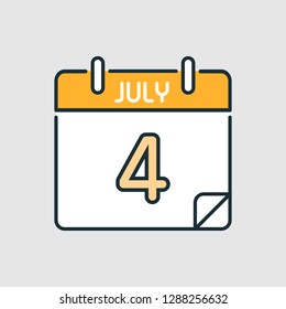 July 4. Flat icon calendar isolated on gray background. Vector illustration.