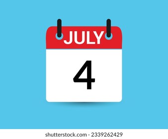 4 de julio. Calendario de icono plano aislado en fondo azul. Ilustración vectorial de fecha y mes