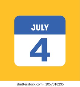 July 4 icon reminder calendar flat yellow blue. Special day. Holiday