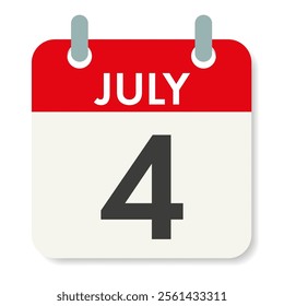 JULY 4. Independence Day. Calendar sheet. Holiday date. Vector illustration isolated on white background.