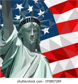 July 4, Independence day (flag USA and statue of Liberty), by  polygon vector illustration