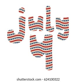 July 4. Vector American Independence Day hand drawn lettering with wavy stars and stripes pattern, isolated over white background.