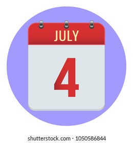 July 4. Vector flat daily calendar icon. Date and time, day, month 2018. Holiday. Season.