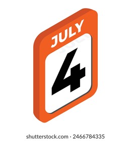 July 4-Calendar day, date Icon vector illustration with isometric style. Important day of the month concept vector sign.