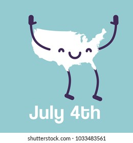 July 4th, American Independence Day Flat Design Vector Illustration. America Happy Character Card.