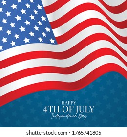 July 4th banner. USA Independence Day holiday. National United States waving flag. Vector illustration.