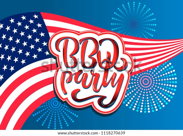 July 4th Bbq Party Lettering Invitation Signs Symbols Stock Image