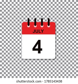 July 4th, calendar day of month. Vector icon.